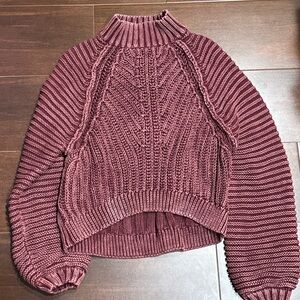 Free People Women's Ribbed Knit Sweater - Burgundy
